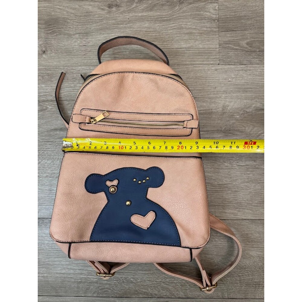 Cute Bear Mini Backpack Blush Pink Faux Leather Small Travel Bag - Picture 4 of 6